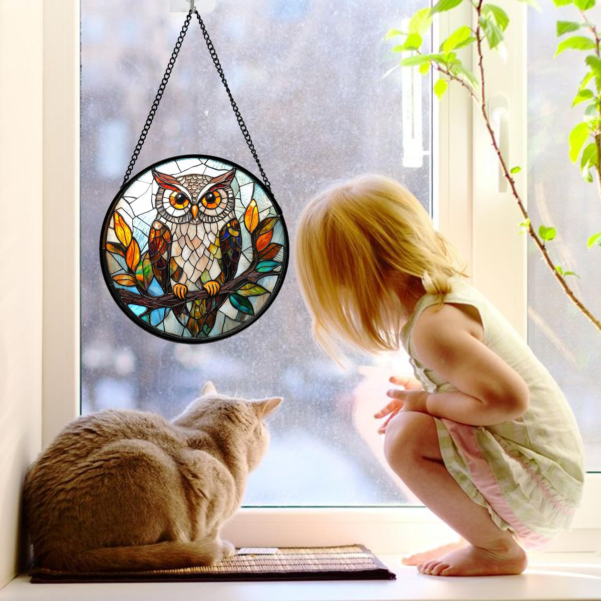 DASTOLL stained-glass colorful leaves sun catcher adds lively color to sunlight