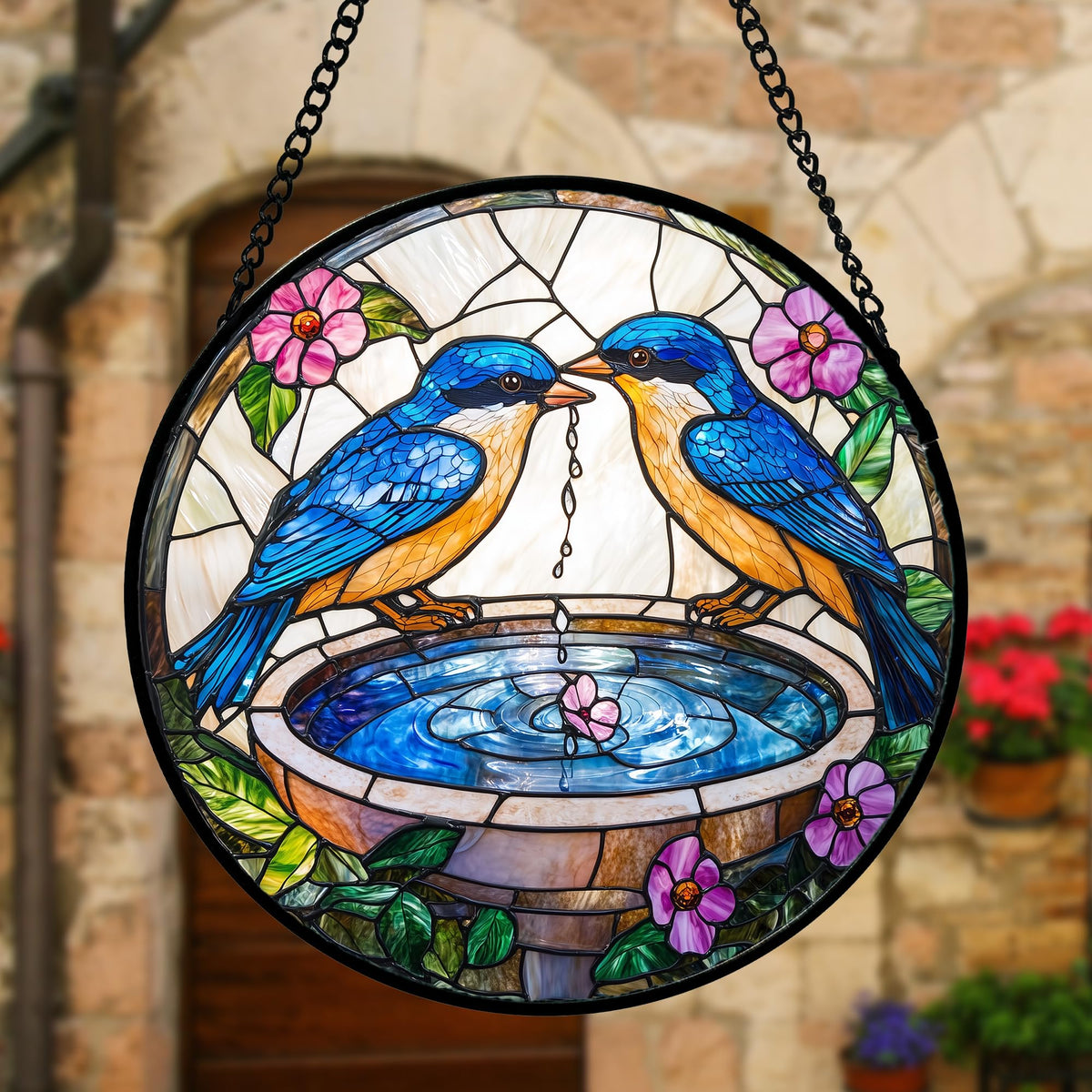 DASTOLL stained glass decor with metal chain for easy hanging