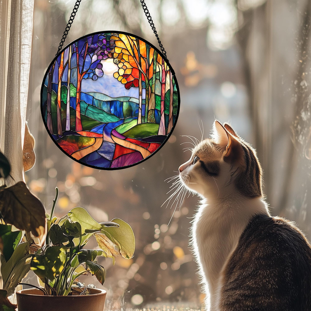 DASTOLL double-sided forest tree suncatcher captures light from both sides
