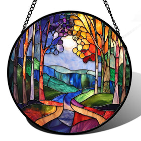 DASTOLL stained glass forest tree suncatcher brightens window with colorful light