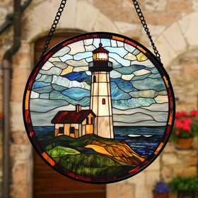 DASTOLL stained-glass kit ready to hang with metal frame and chain.