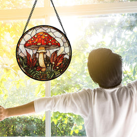 DASTOLL stained glass mushroom suncatcher adds vibrant light to doors