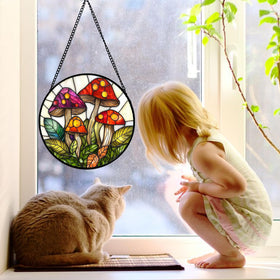 DASTOLL stained-glass panel with chain for easy hanging decor.