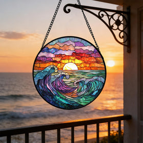 DASTOLL stained glass suncatcher adorning a door or interior wall with color