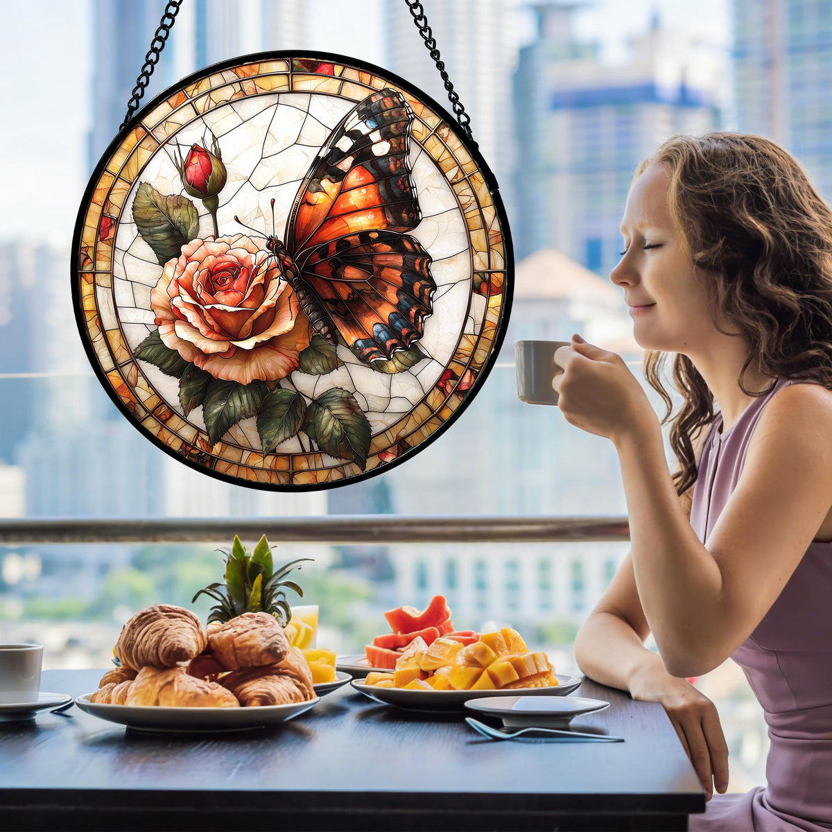 DASTOLL stained glass sun catcher—ready to hang for instant atmosphere.