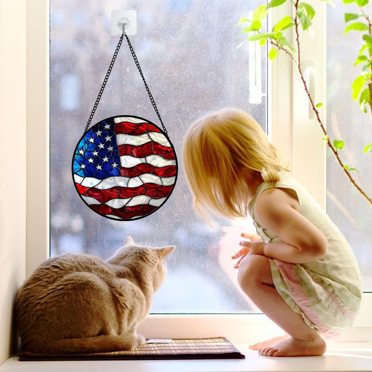 DASTOLL stained glass wall panel with national flag decor for home