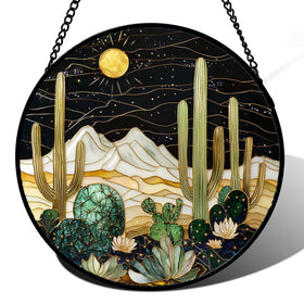DASTOLL stained-glass window hanging with a bird on a branch brightens sunlight.