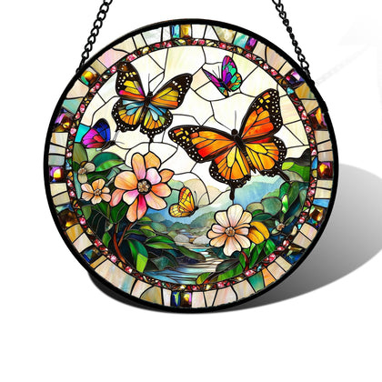 DASTOLL stained glass suncatcher with butterflies in flight brightens windows