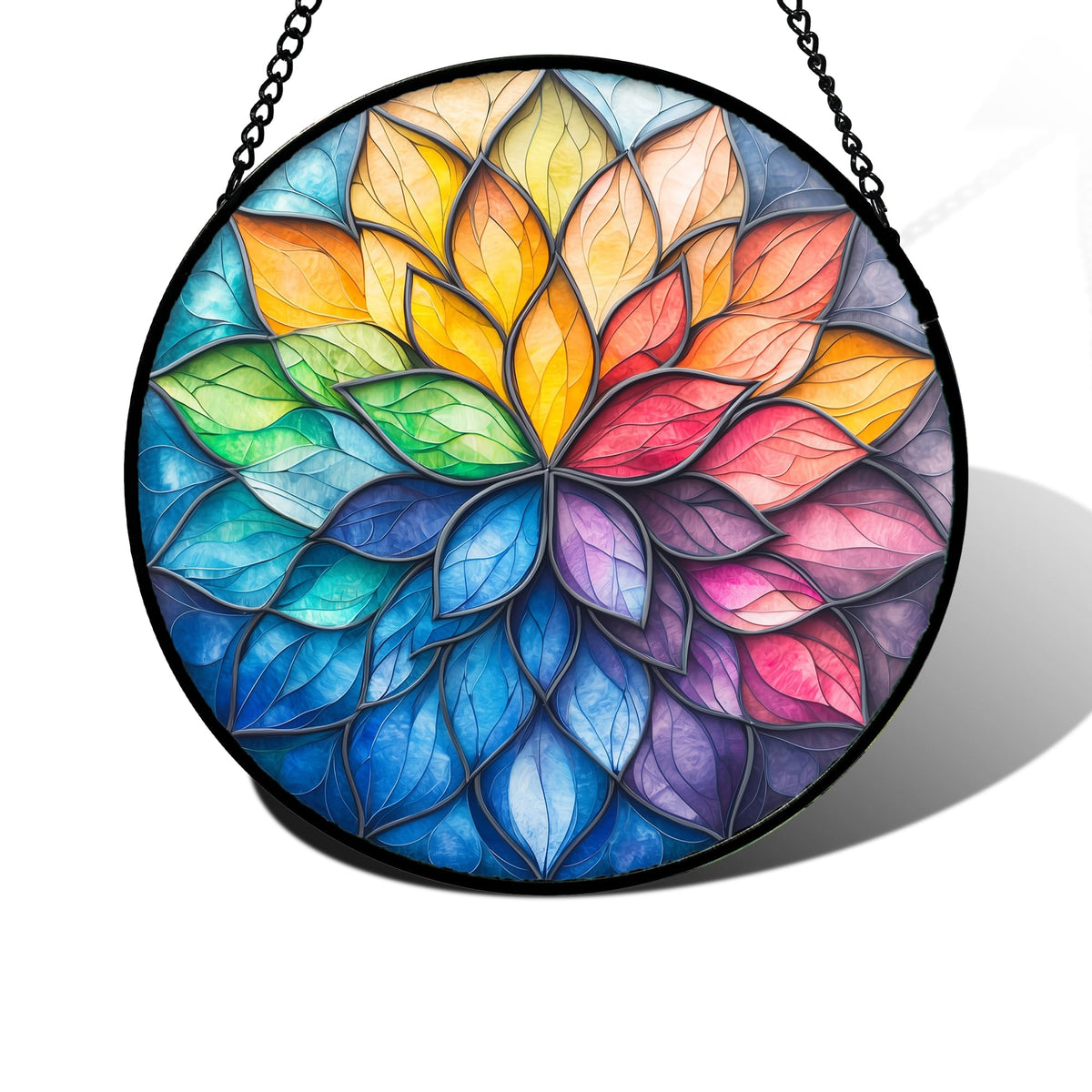 DASTOLL stained glass window hanging with colorful flower petals brightening a window