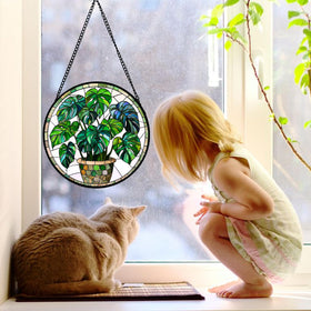 DASTOLL stained-glass window hanging with double-sided light transmission enhances sunlight.