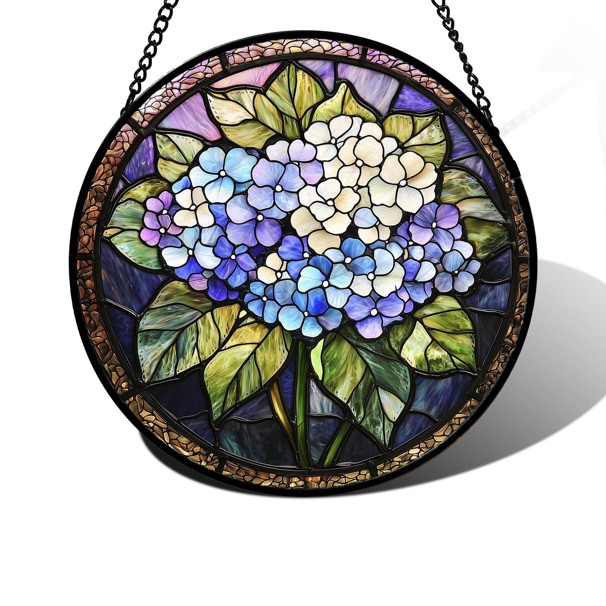DASTOLL stained glass window hanging Hydrangea design catching sunlight to brighten interiors.