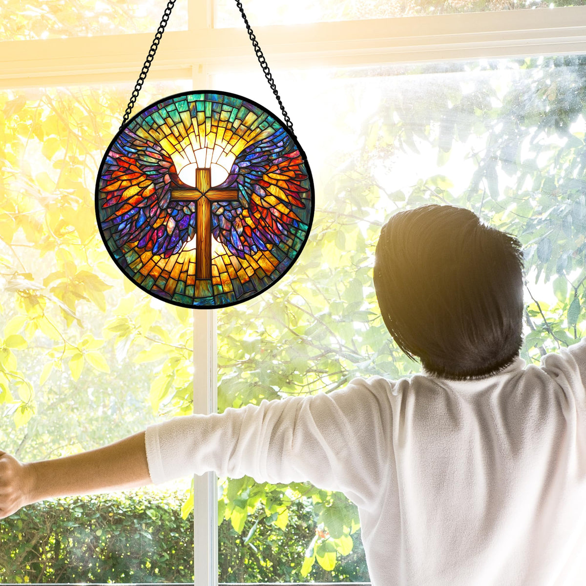 Durable metal frame supports vibrant glass in DASTOLL suncatcher