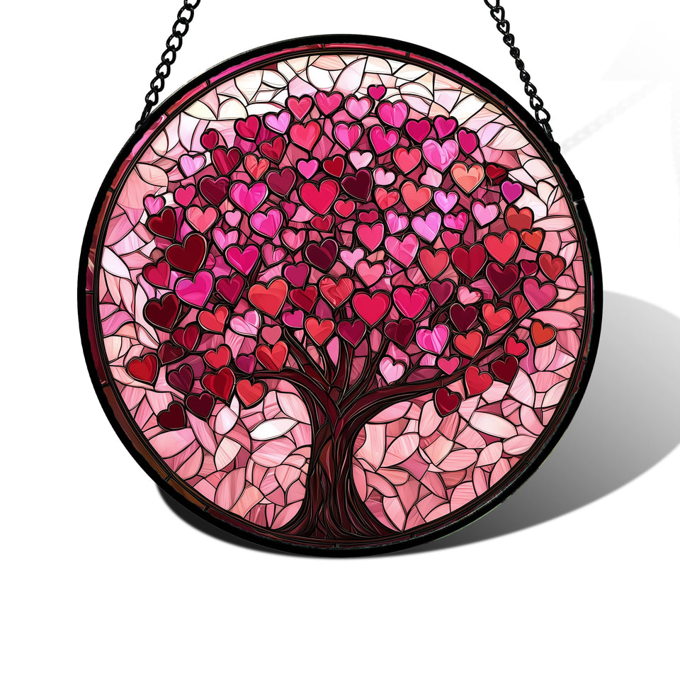 DASTOLL pink love tree stained glass sun catcher brightening a sunny window