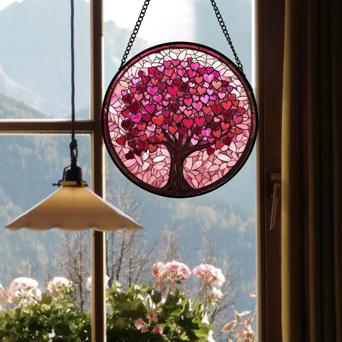 DASTOLL stained glass sun catcher adds cheerful color to living room window