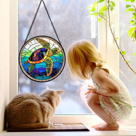 DASTOLL stained glass window hanging turtle design creates mood lighting indoors.