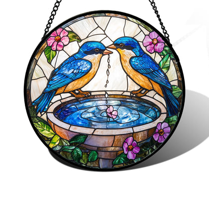 DASTOLL stained glass suncatcher with two blue birds brightens windows