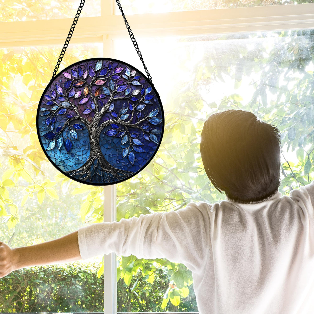 DASTOLL sun catcher indoor window hanging on a metal chain, easy to display.