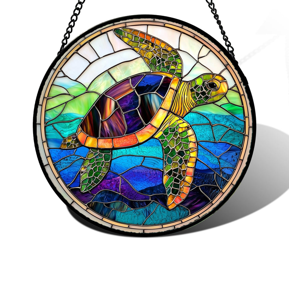 DASTOLL turtle ocean suncatcher enhances natural light with colorful coastal charm.