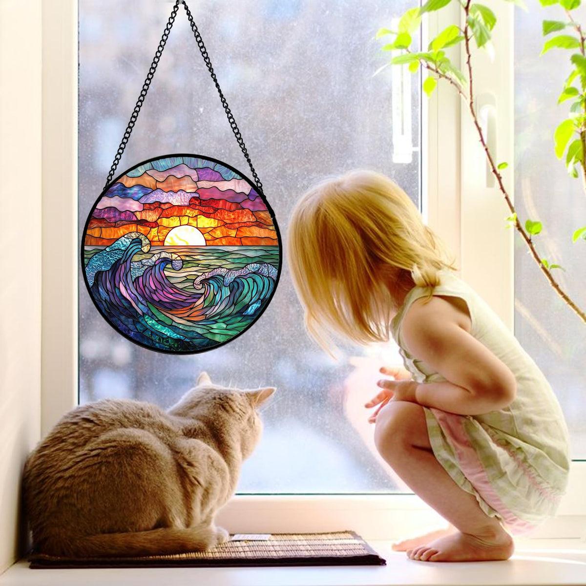 DASTOLL UV-printed diamond glass panel sun catcher ready to hang on wall or window
