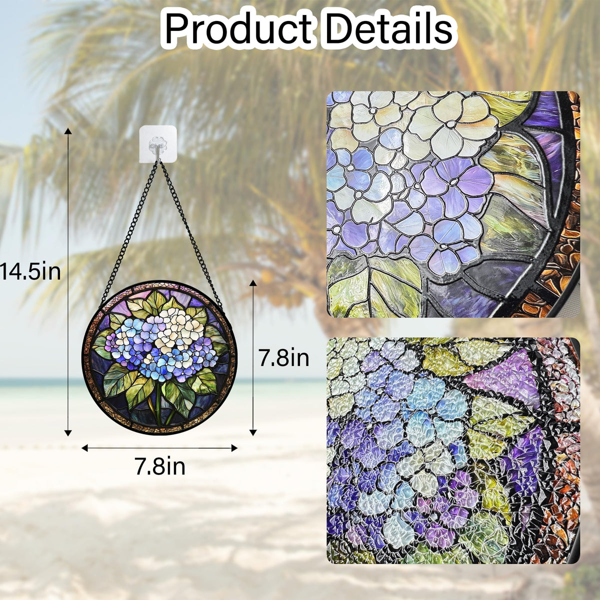 DASTOLL vivid hydrangea window art catches light to create reflections and mood.