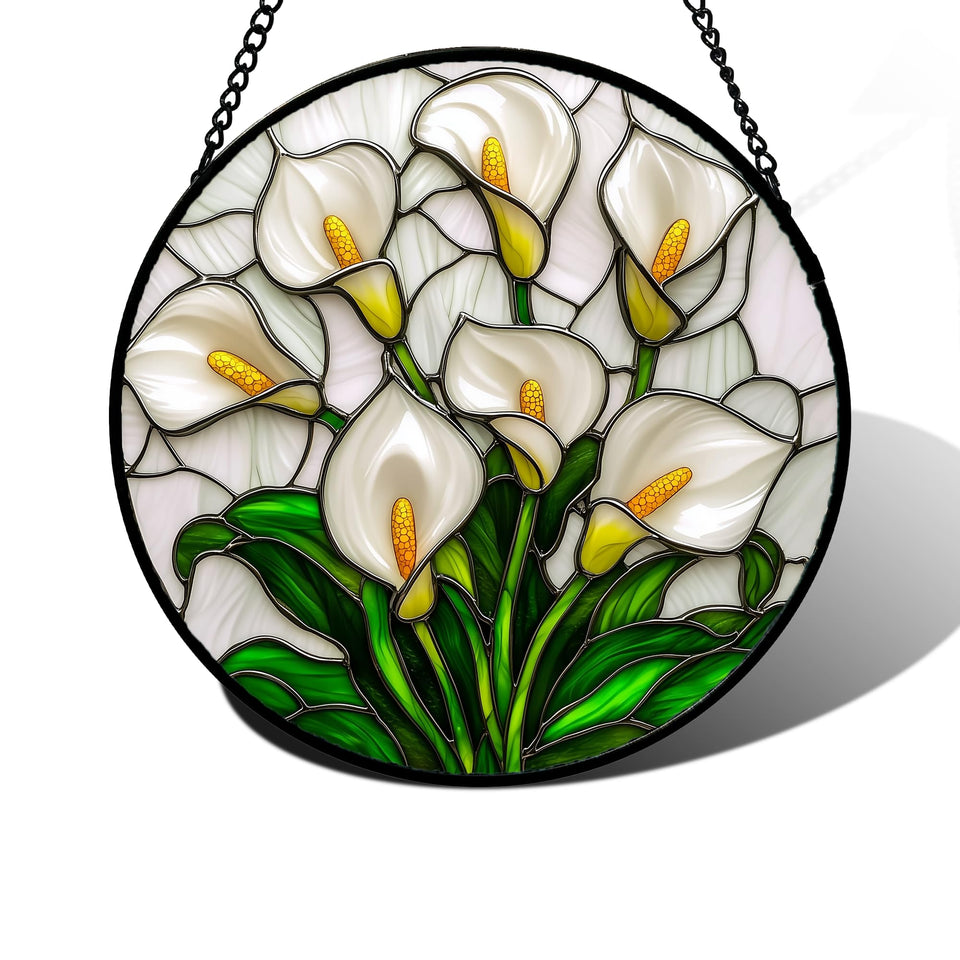 DASTOLL white Calla Lily suncatcher brightens windows with vibrant color.