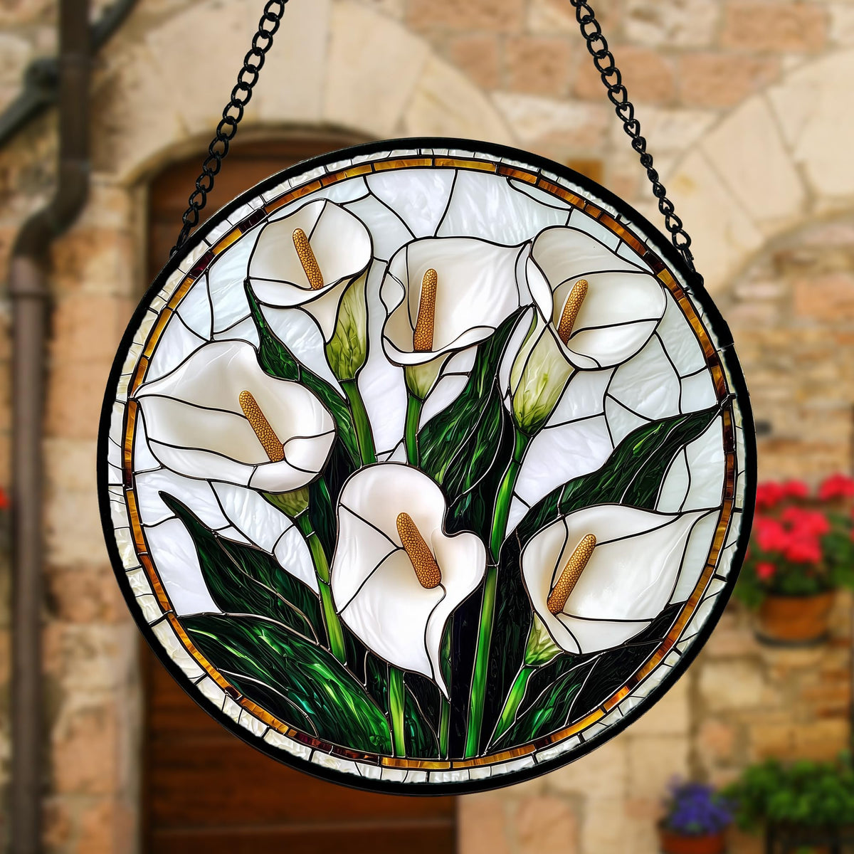 DASTOLL window art stained glass white Calla Lily brightens interior with color