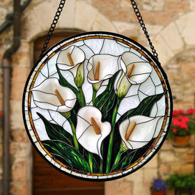 DASTOLL window art stained glass white Calla Lily brightens interior with color