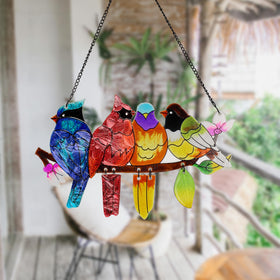 DASTOLL window decor featuring a bird theme and stained glass suncatcher