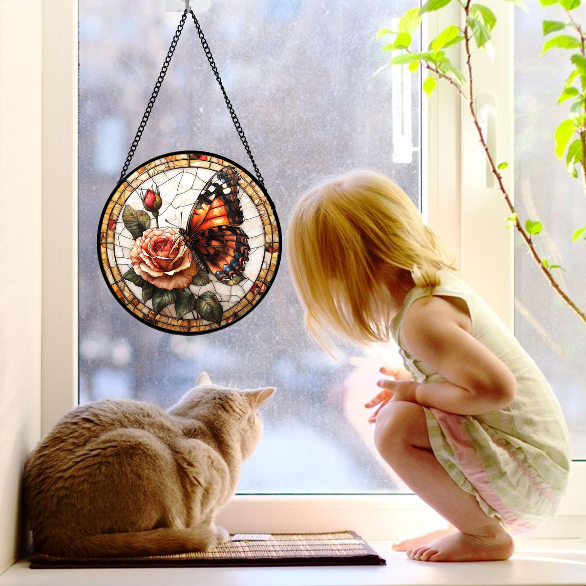 DASTOLL stained glass décor brightens windows, doors, or porches with double‑sided color.
