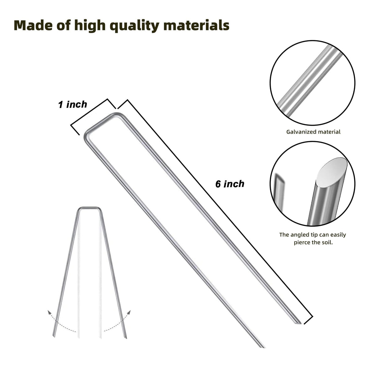 DaTpuik galvanized steel sod pins provide corrosion resistance and long-term durability.
