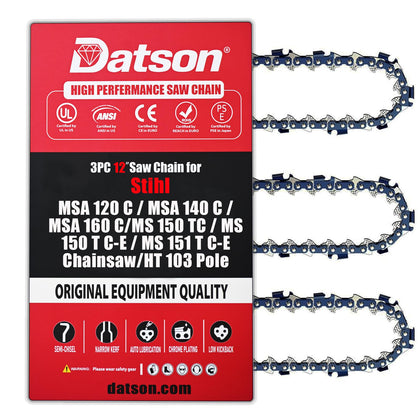 DatsenAAA 12-inch STIHL chain close-up highlights premium steel for precise cuts.