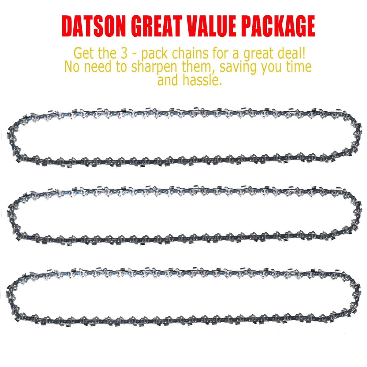 DatsenAAA 3PC 16-inch chain for WORX WG303 side view highlights uniform tension and reliability