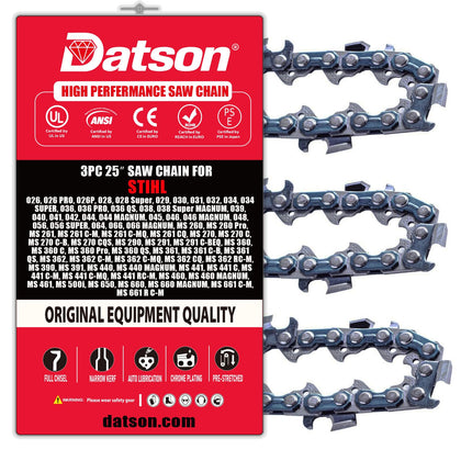 DatsenAAA 3pc 25in replacement chain for Stihl 33RS-84 enhances cutting efficiency.