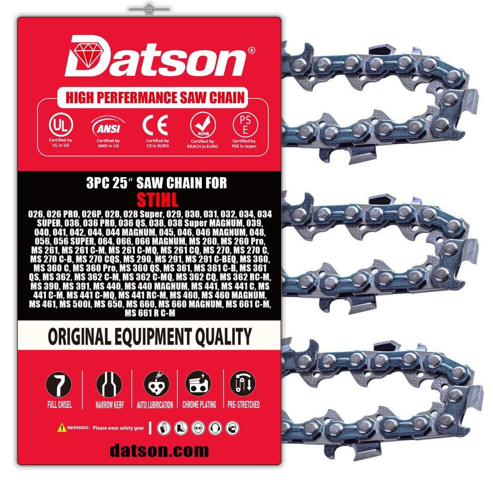 DatsenAAA 3pc 25in replacement chain for Stihl 33RS-84 enhances cutting efficiency.