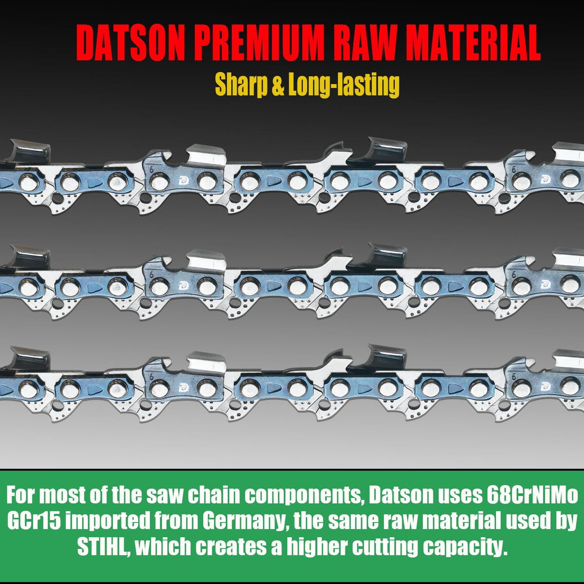 DatsenAAA chain rivets hardened for resilience and long life.