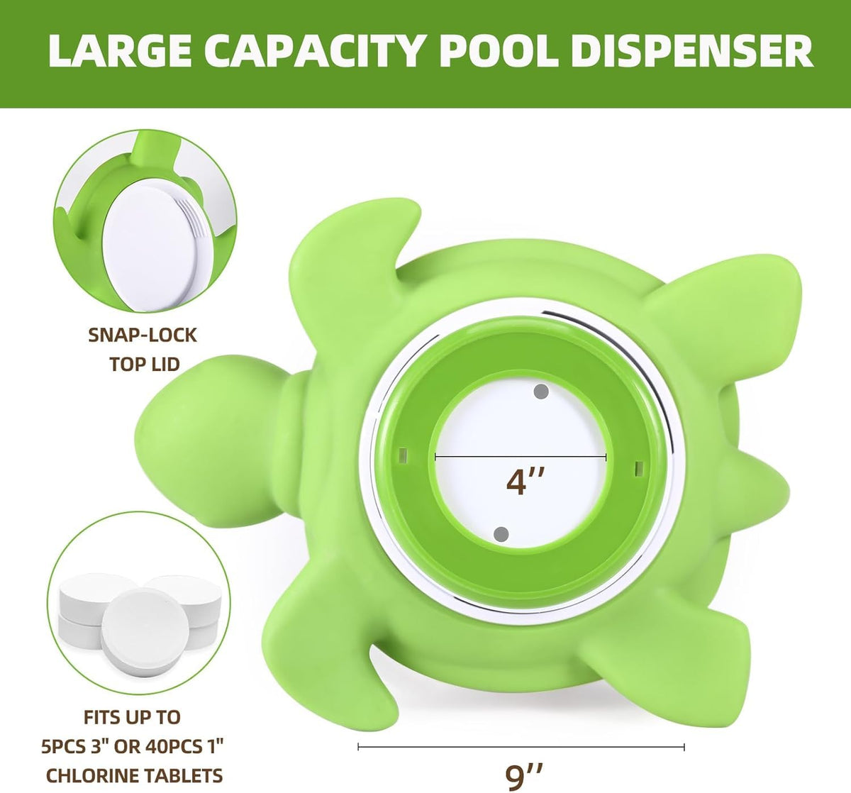 Daunor Turtle adjustable-release for controlled chlorine dispersion.