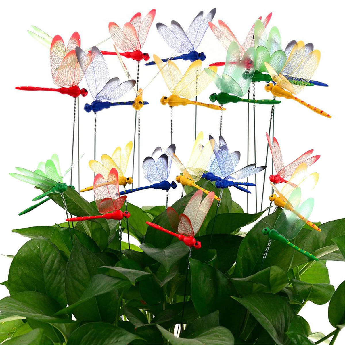 DAVAXI dragonfly garden stake green 3D enhances lawn color and whimsy.