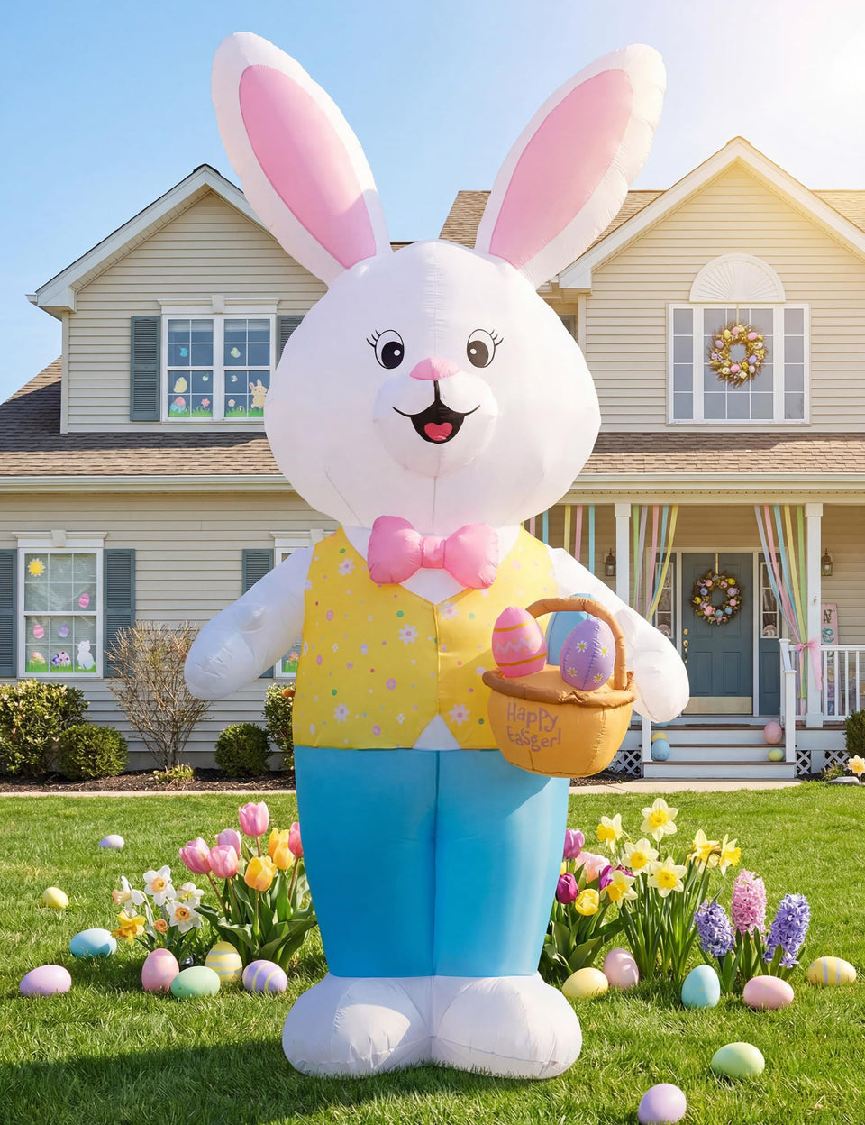 Dawdix 14ft giant Easter bunny inflatable serves as a bold yard centerpiece for festive displays.