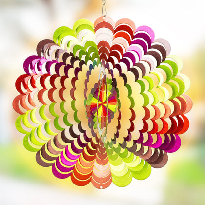 Dawhud Direct Rainbow Spiral Wind Spinner full view showcases vibrant colors in sunlight