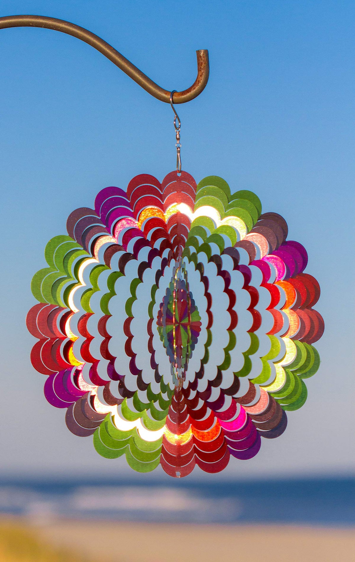 Dawhud Direct Rainbow Spiral Wind Spinner hanging with S-hook for easy installation
