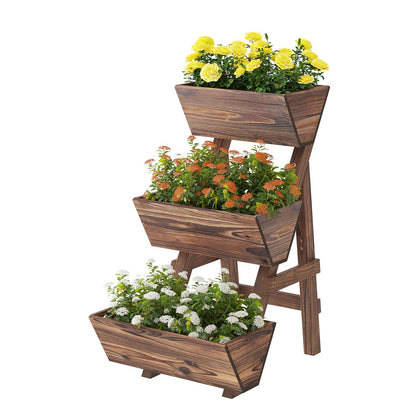 Dawnyard 3-Tier Wooden Raised Garden Bed front view highlights compact vertical gardening for patios.