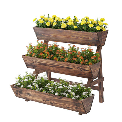 Dawnyard 3-Tier wooden raised garden bed front view, space-saving for balconies and patios.