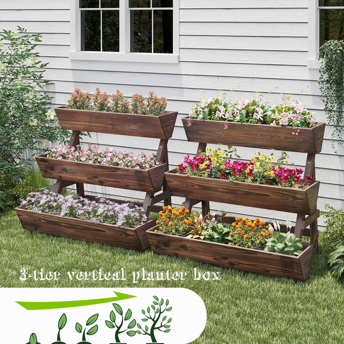Dawnyard 3-Tier bed side profile, compact vertical design perfect for small outdoor spaces.