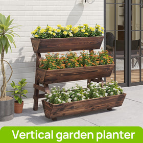 Dawnyard wooden planter bed in a patio setting ready for herbs, vegetables, and flowers.