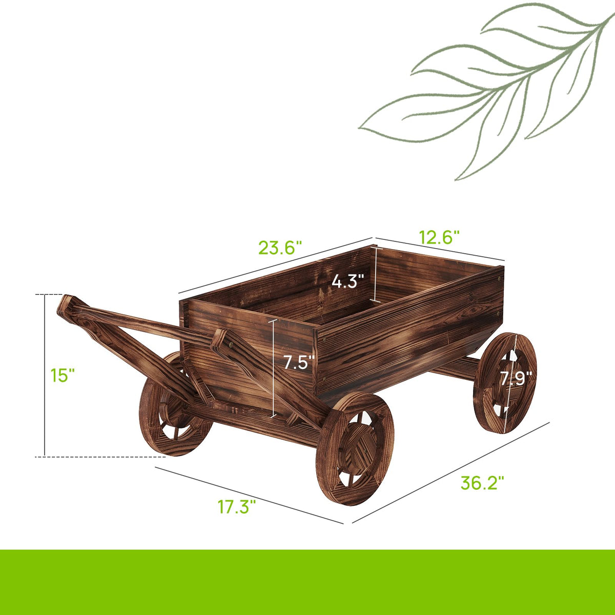 Dawnyard wooden wagon planter with drainage holes prevents waterlogging