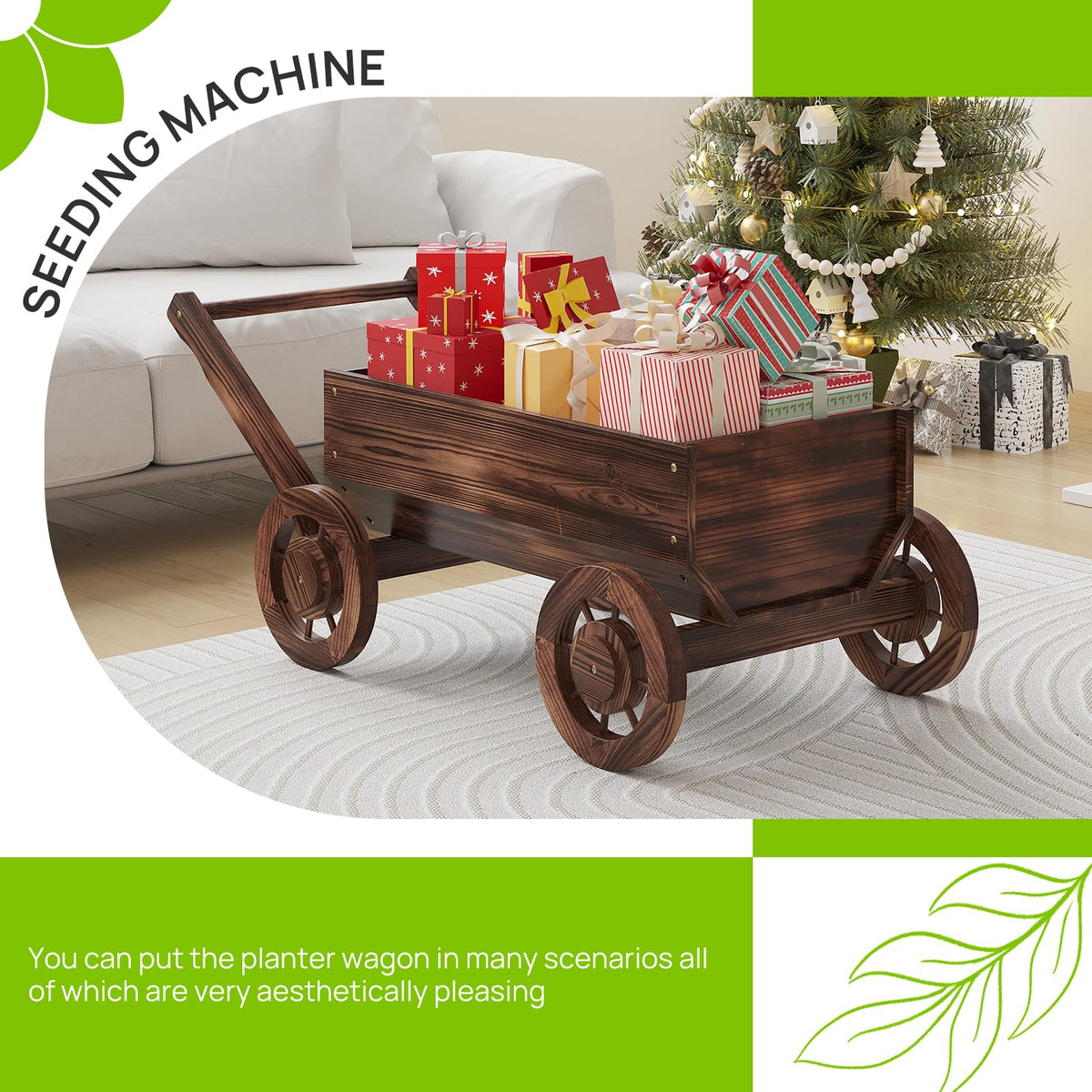 Dawnyard wooden wagon planter on patio boosts curb appeal