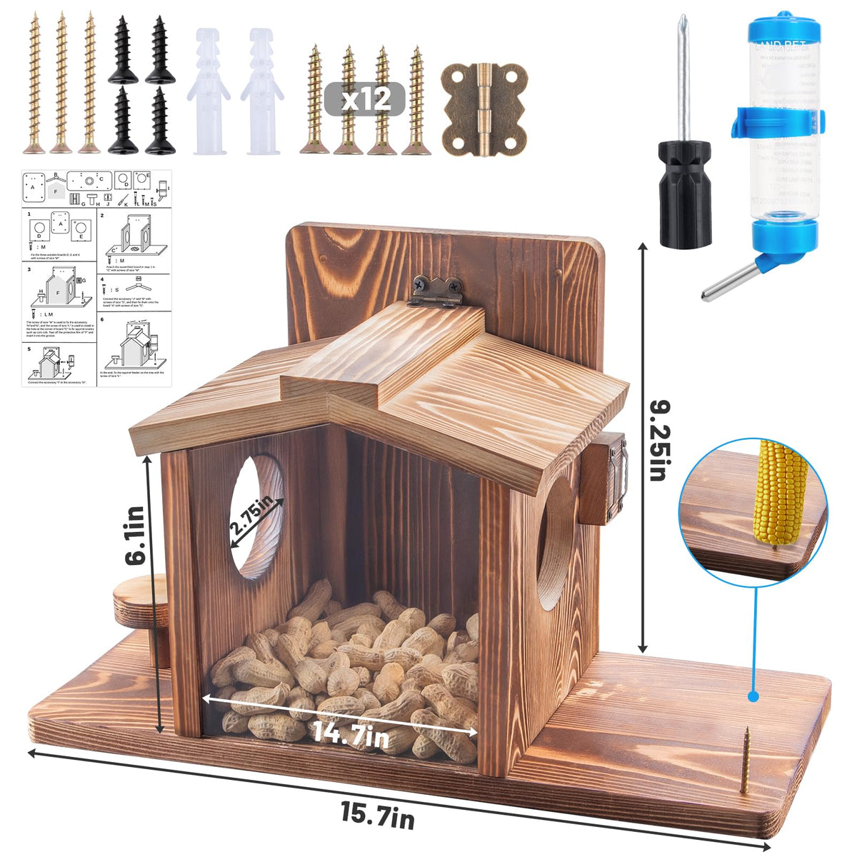 Dazuiniao Squirrel Feeder acrylic panel visibility for food access