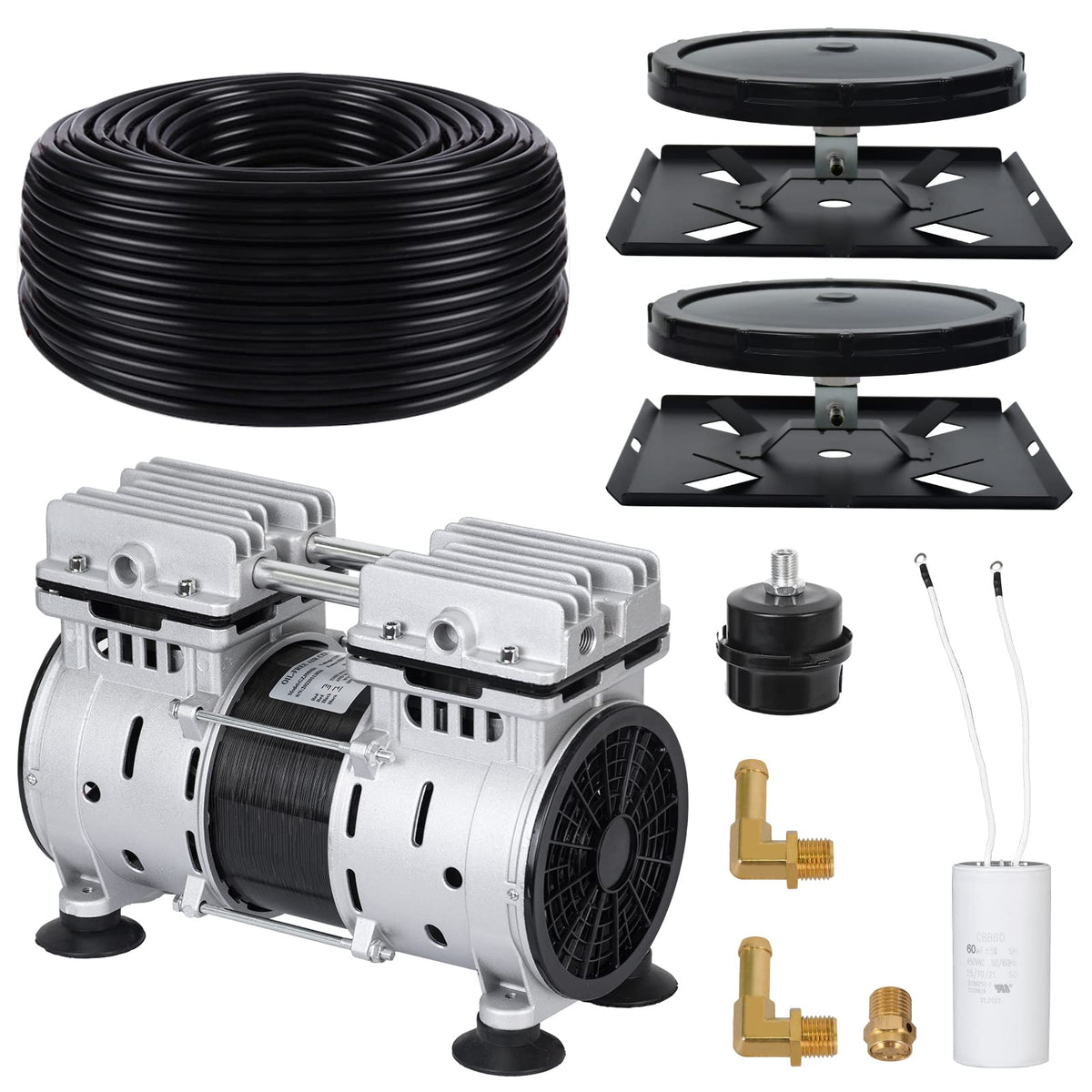 DC House pond aerators setup shows compact unit and tubing improving water circulation