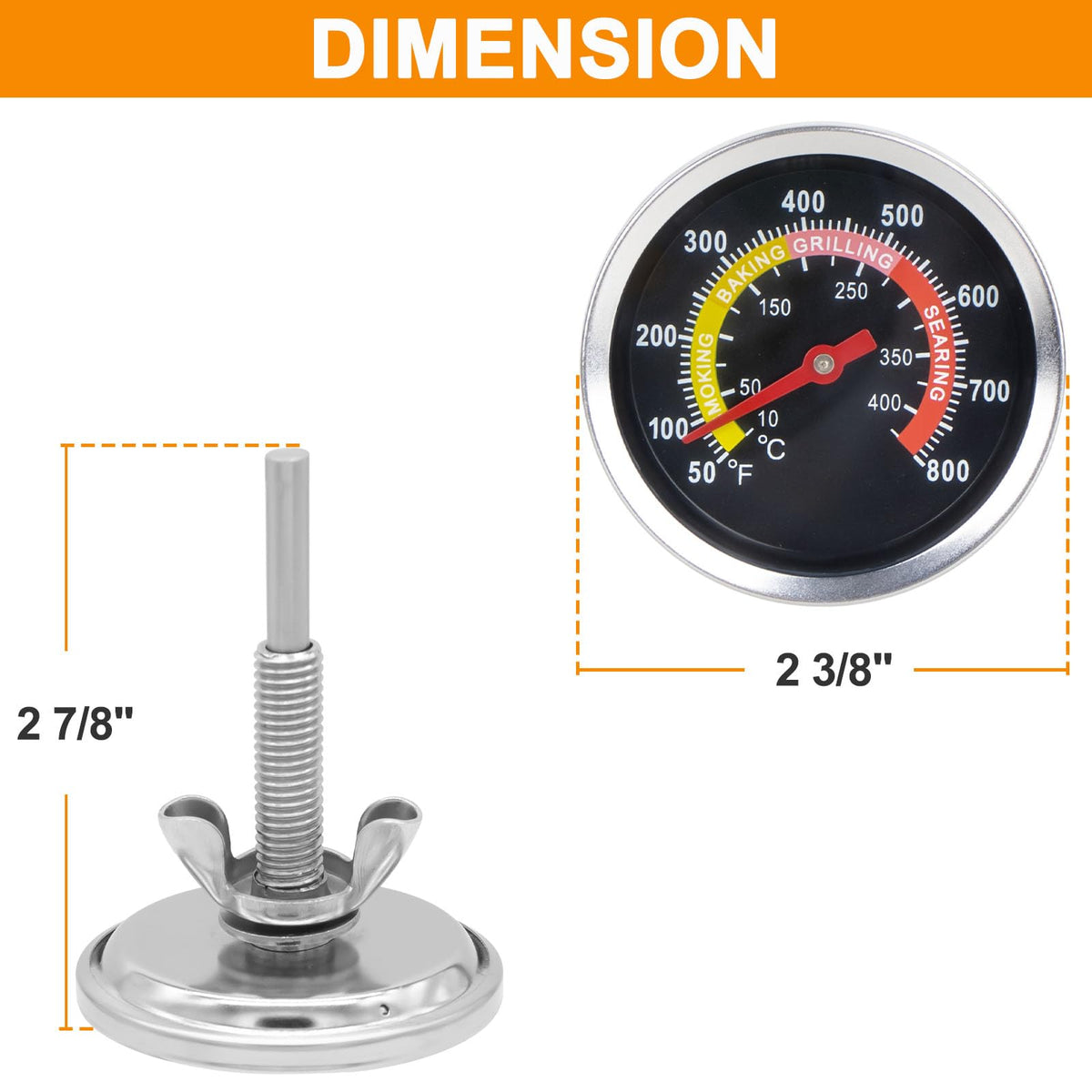 DcYourHome charcoal grill thermometer dial displays easy-to-read temperature at a glance.