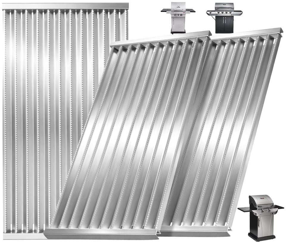 DcYourHome emitter plate closeup showing durable stainless steel for high-heat grilling.